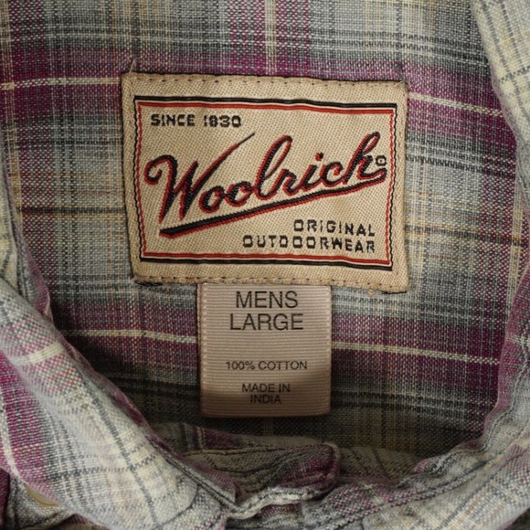 Vintage Woolrich Mens Plaid Button Up Size Large Short Sleeve Red Green - Picture 7 of 12